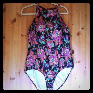 High neck halter one piece